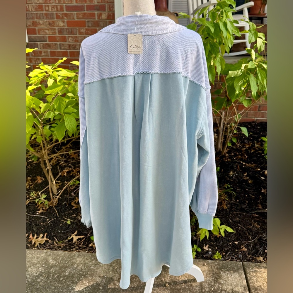 Free People Cotton Madeleine Sweatshirt in Winter Sky Combo Oversized Medium - Picture 3 of 11